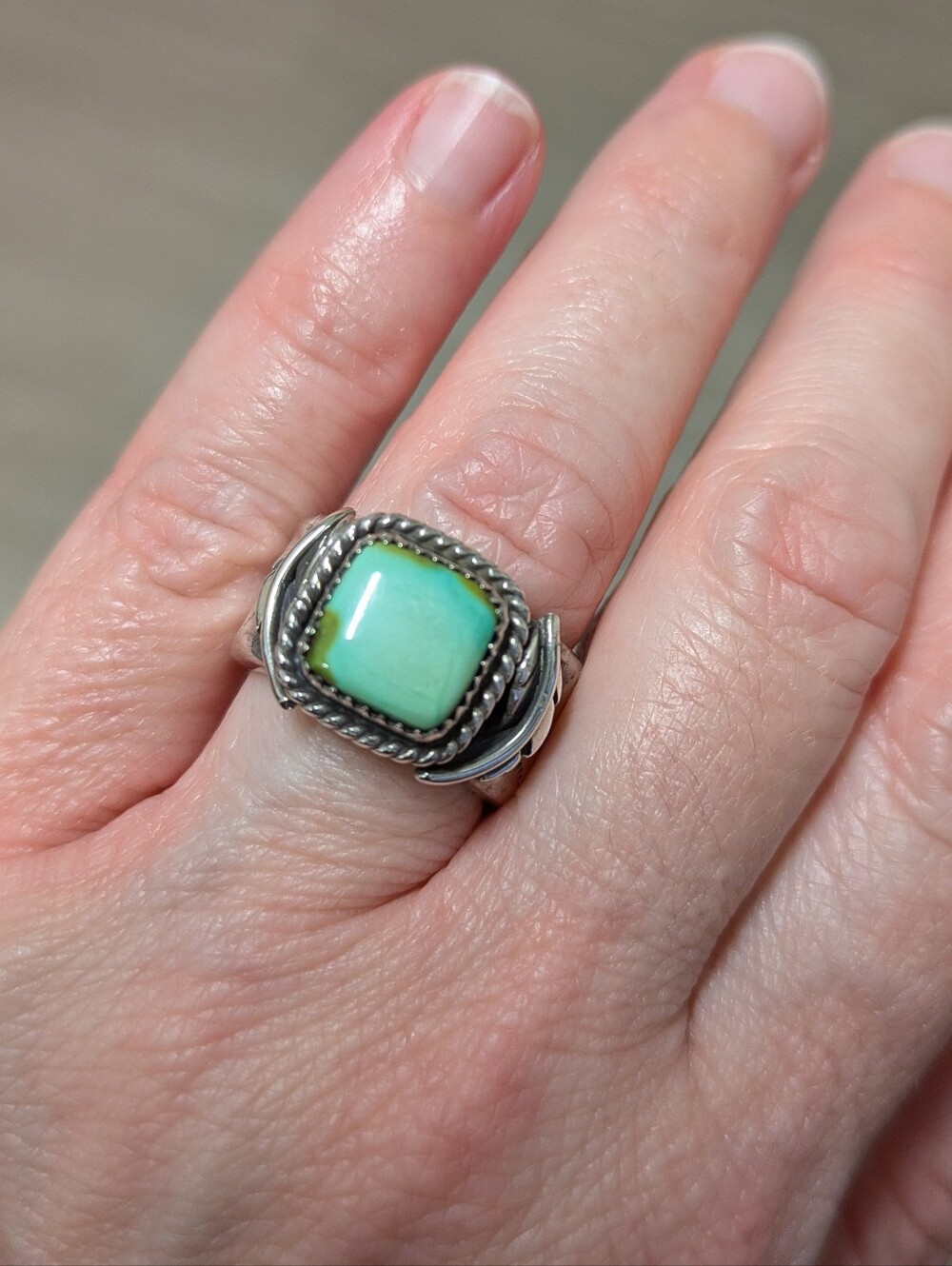 Soul Bunny Carico Lake Turquoise Cigar Band Statement Ring, Artist Made